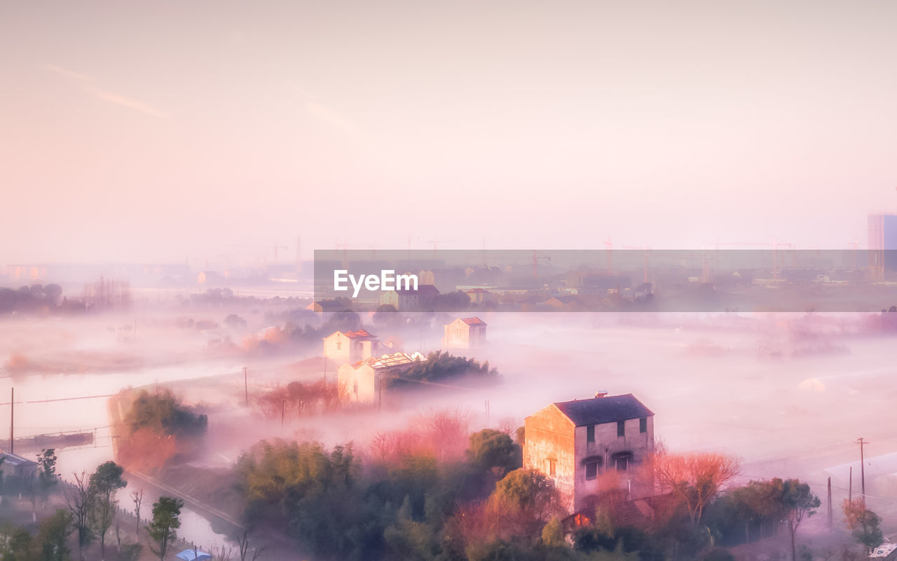 Panoramic view of trees against sky during sunset