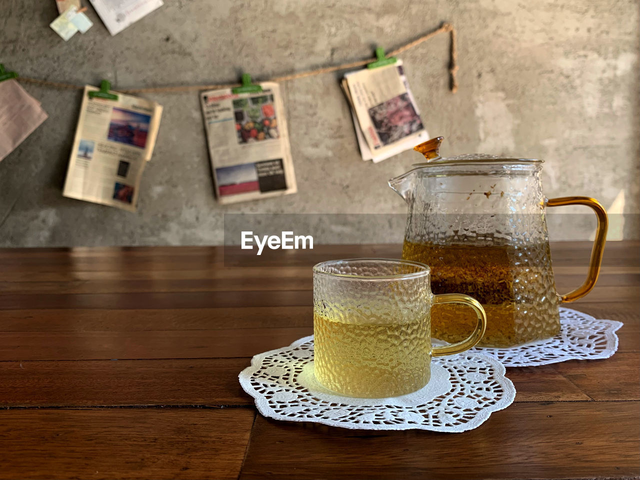 high angle view of drinks on table