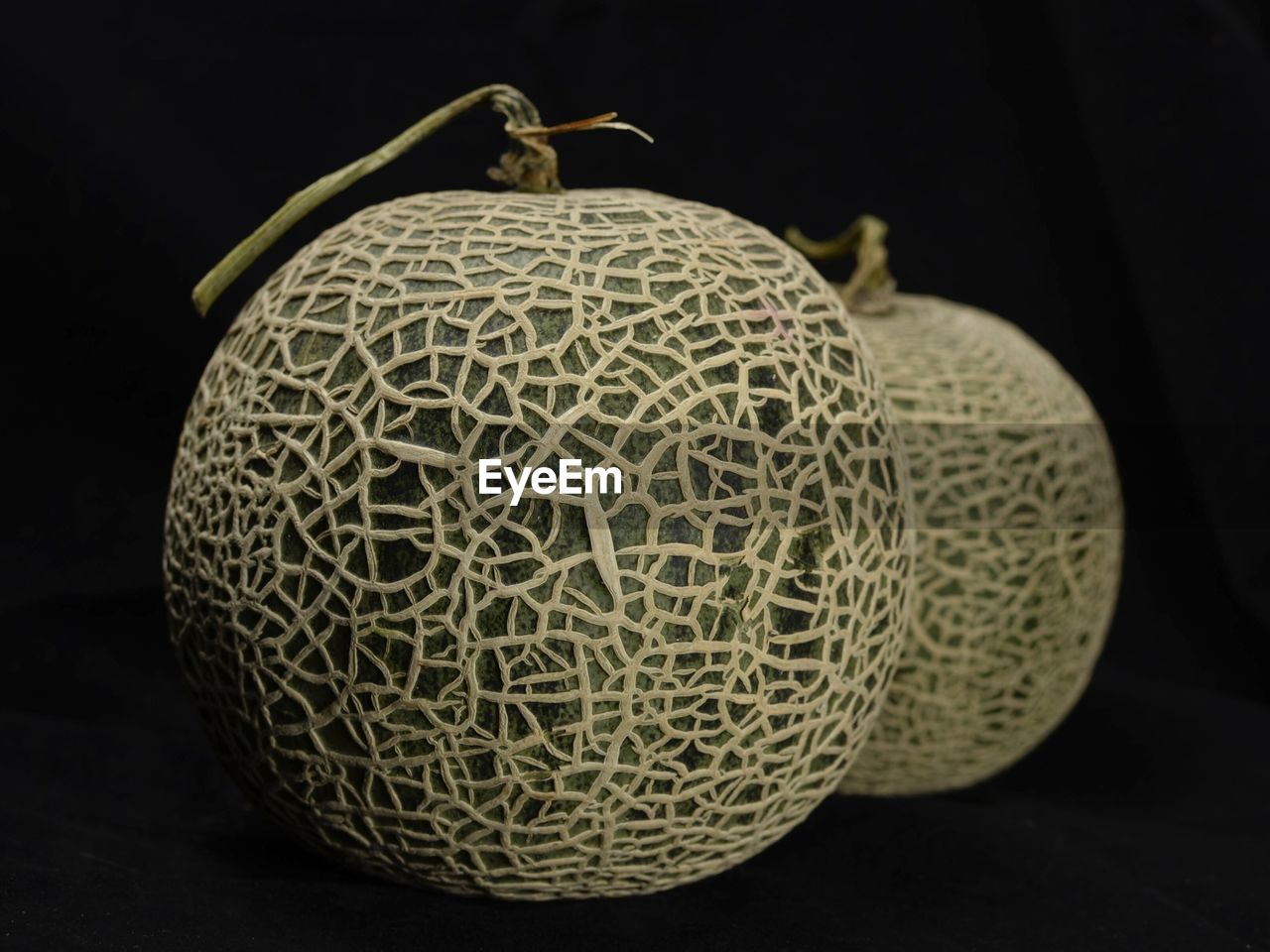 Close-up of muskmelon against black background