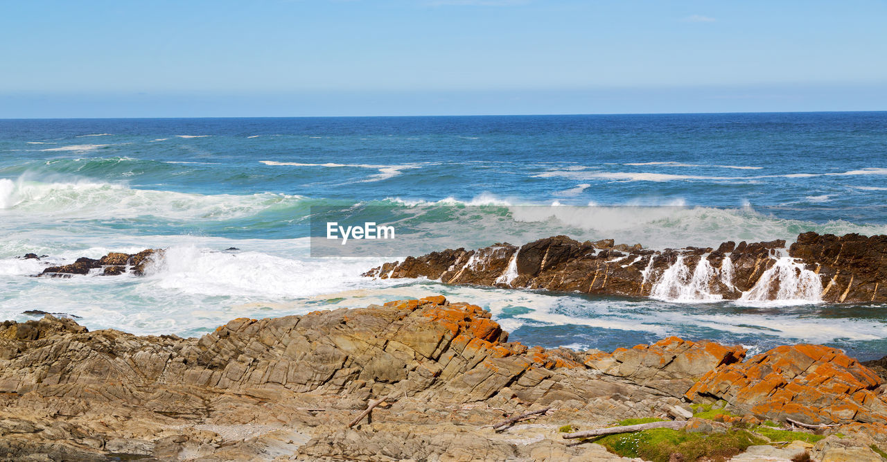 SCENIC VIEW OF ROCKS ON BEACH AGAINST SKY