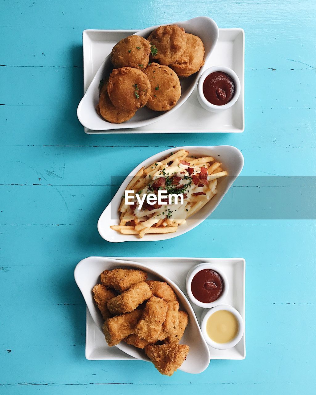 Directly above shot of food served on table