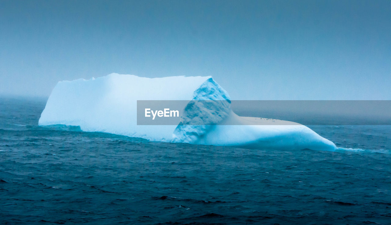Scenic view of iceberg against clear blue sky