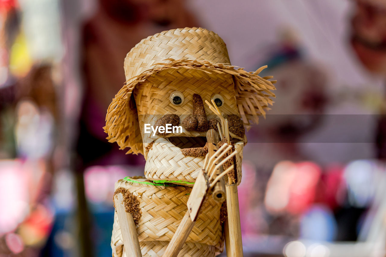 Close-up of scarecrow made from wicker