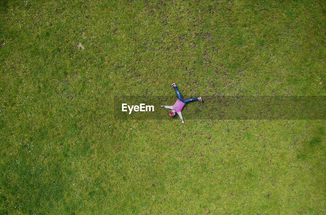 High angle view of girl on field