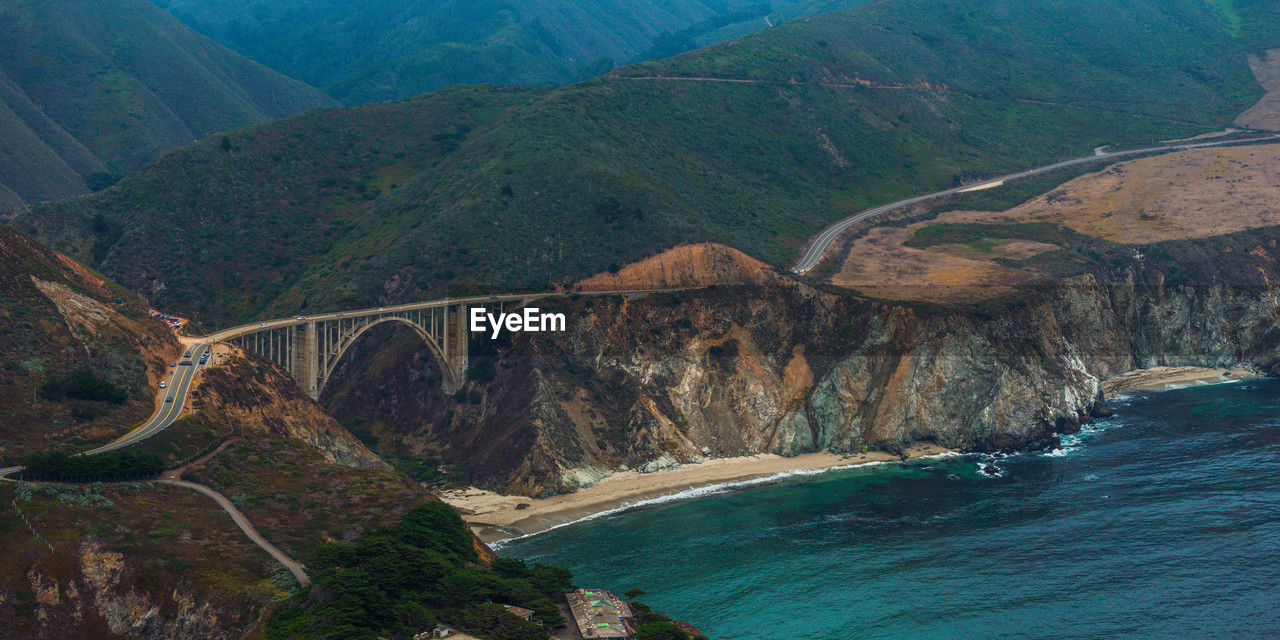 high angle view of bridge over mountains