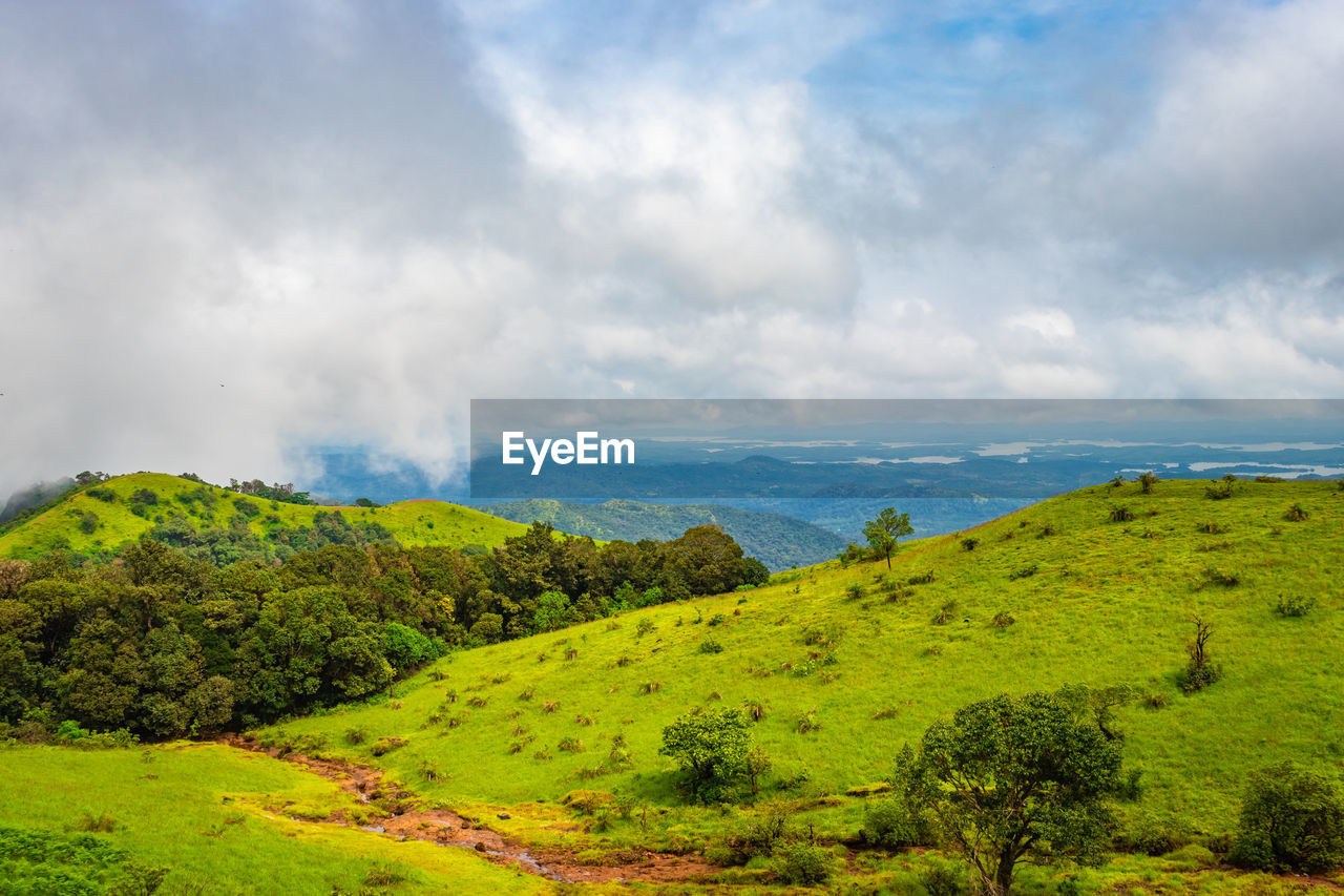 Mountain with green grass and amazing sky