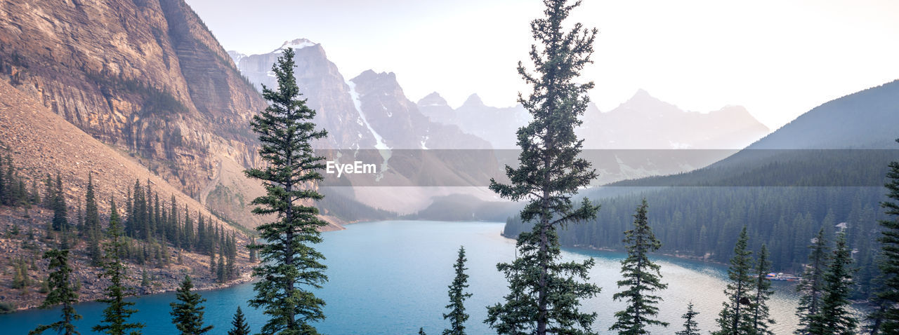 Panoramic view of mountains and lake against sky