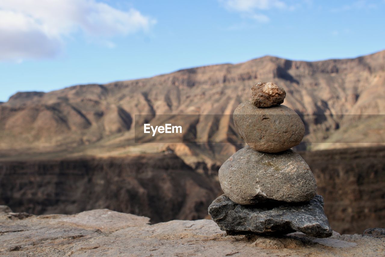 Stack of rocks against sky peru