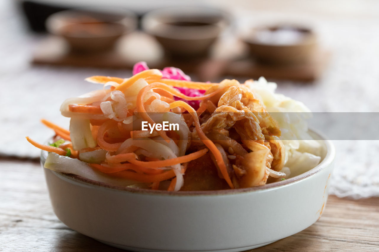 Close-up salad in bowl on table