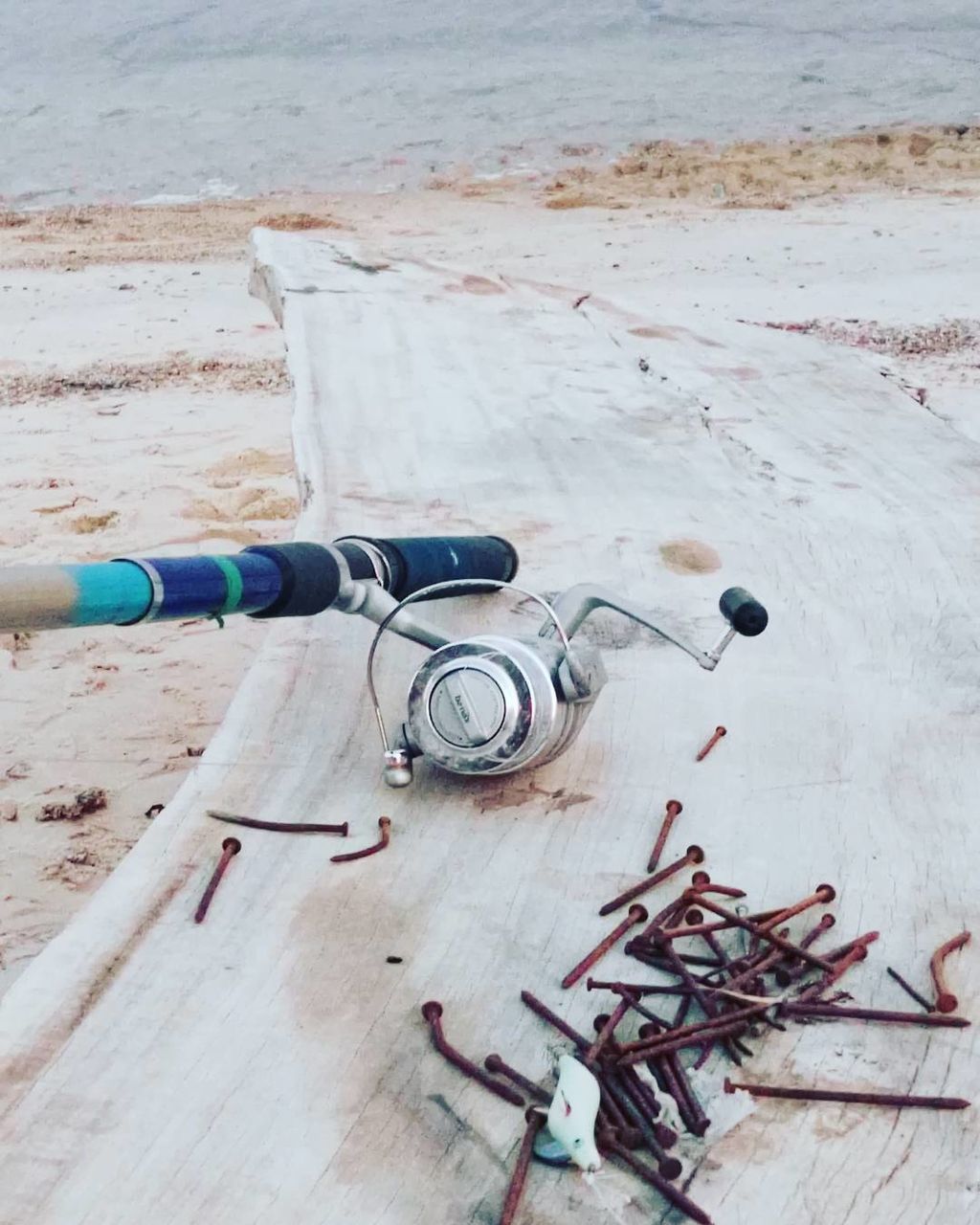 HIGH ANGLE VIEW OF WOOD ON SAND