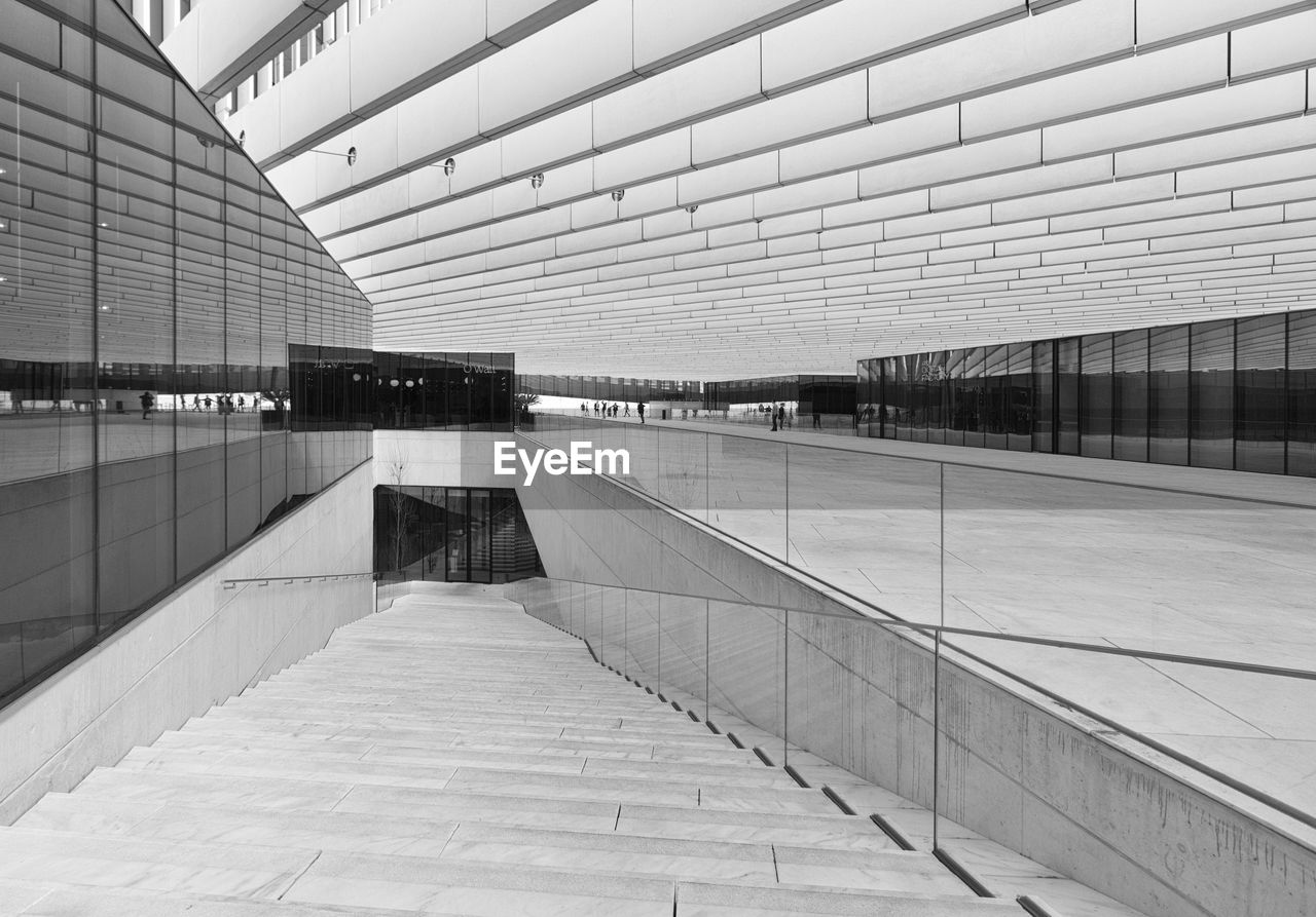 High angle view of steps in modern building