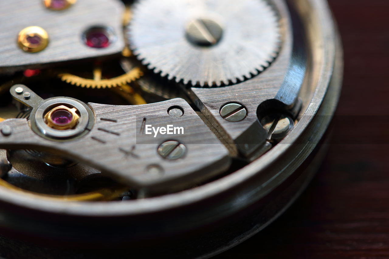 High angle view of watch on table