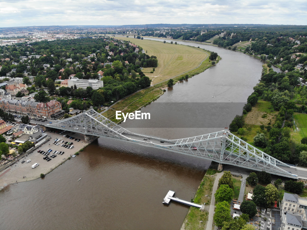 Aerial view of loschwitz bridge  blue wonder in blasewitz, dresden, saxony, germany.