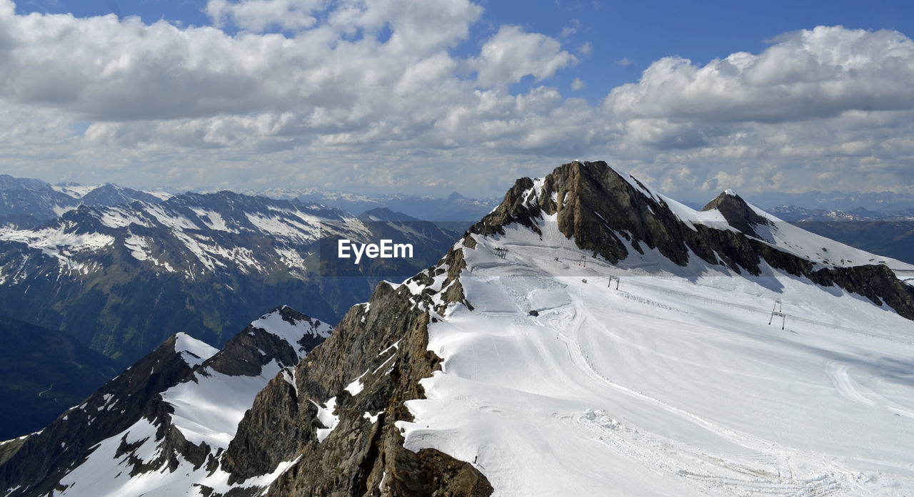 Scenic view of snowcapped mountains against sky