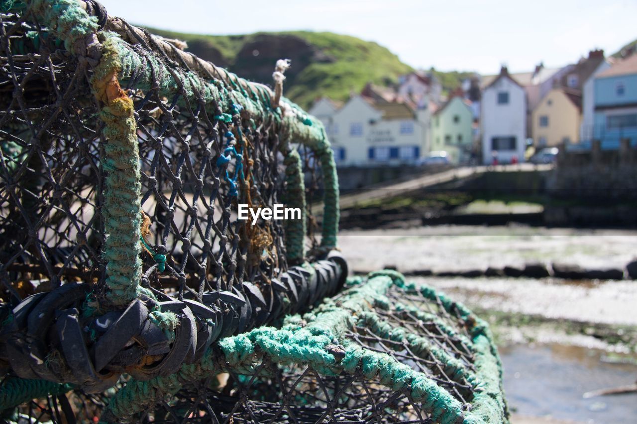 Close-up of lobster traps