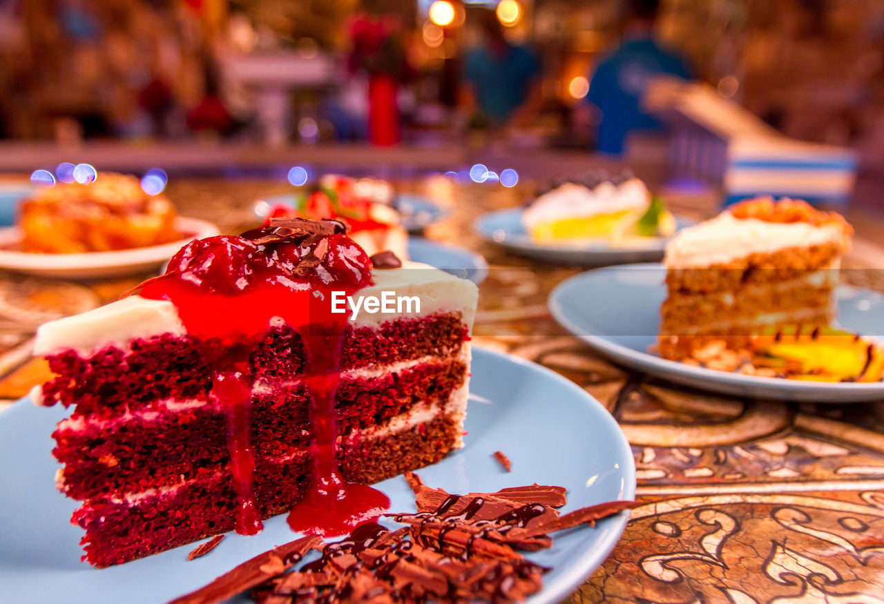 Cakes on restaurant table