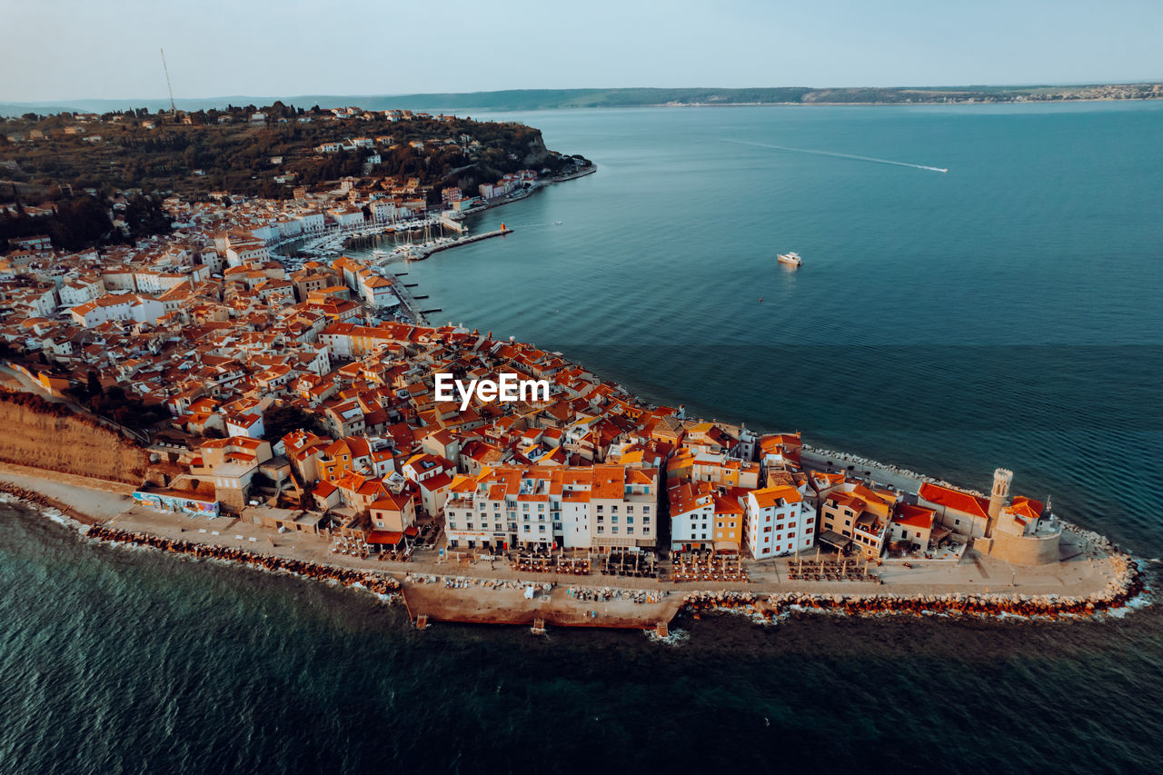 High angle view of sea against sky