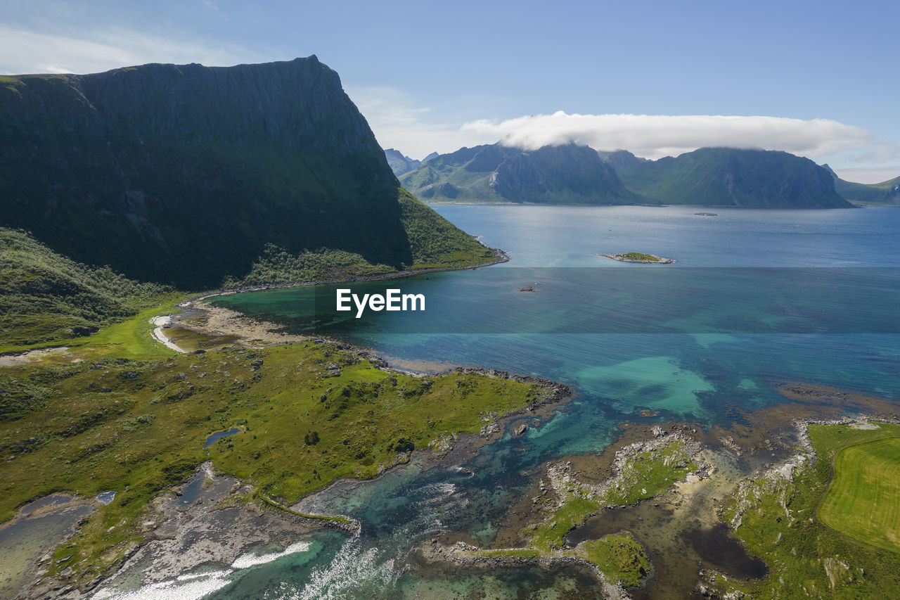 Lofoten islands scenic archipelago in the norway during sunny summer day. 