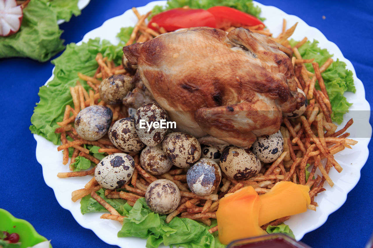 High angle view of meal served in plate