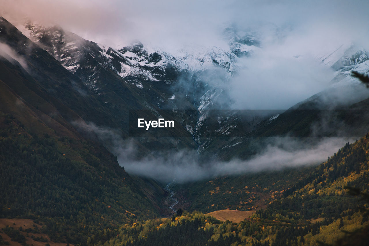 Scenic view of snowcapped mountains against sky