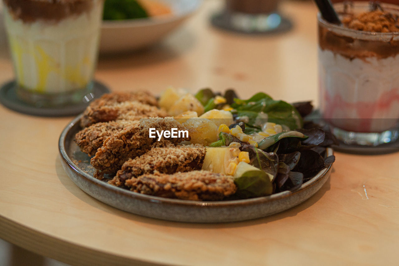 High angle view of food on table