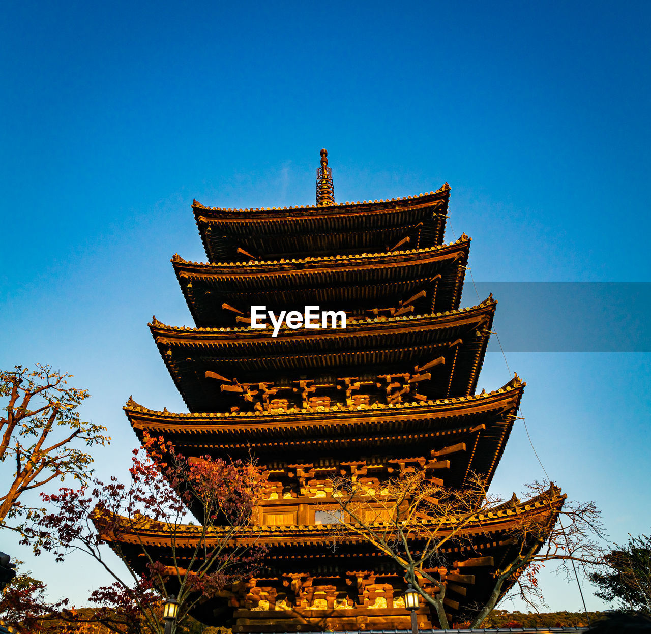 LOW ANGLE VIEW OF TEMPLE AGAINST BUILDING AGAINST CLEAR SKY