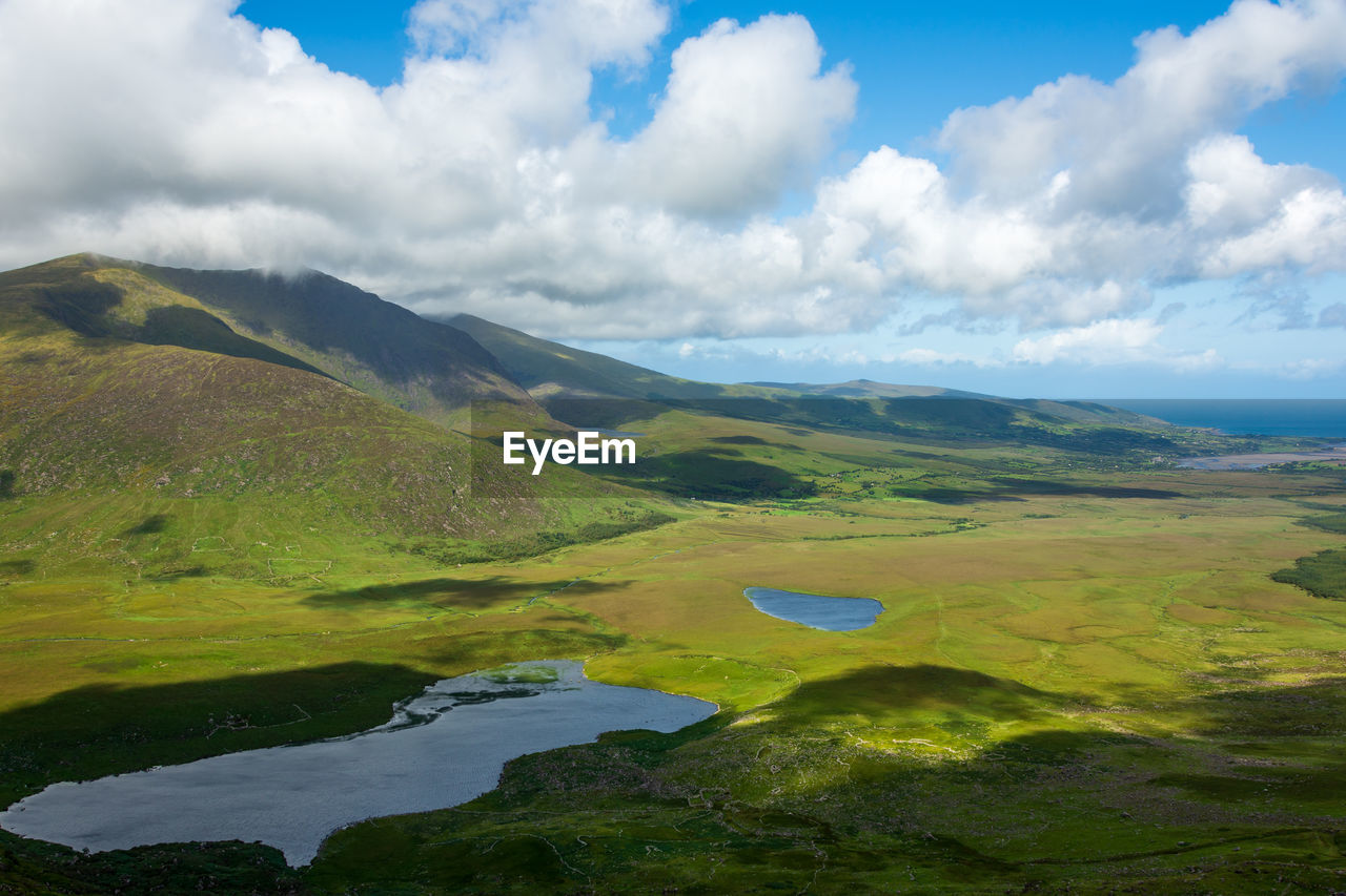 Scenic view of landscape and lake against sky