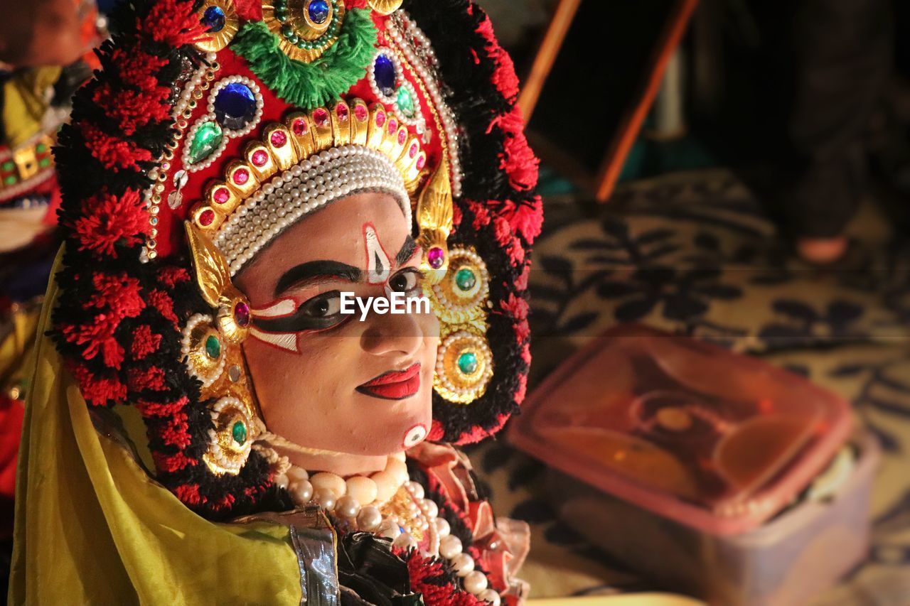 Portrait of man wearing mask- yakshagana, an indian dance