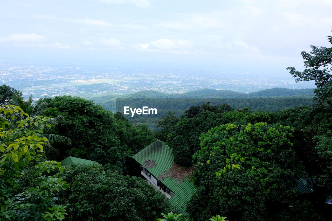 High angle view of trees against sky