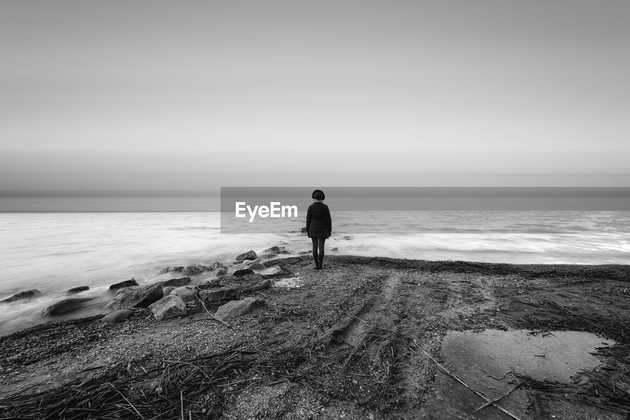 Rear view of man standing on beach