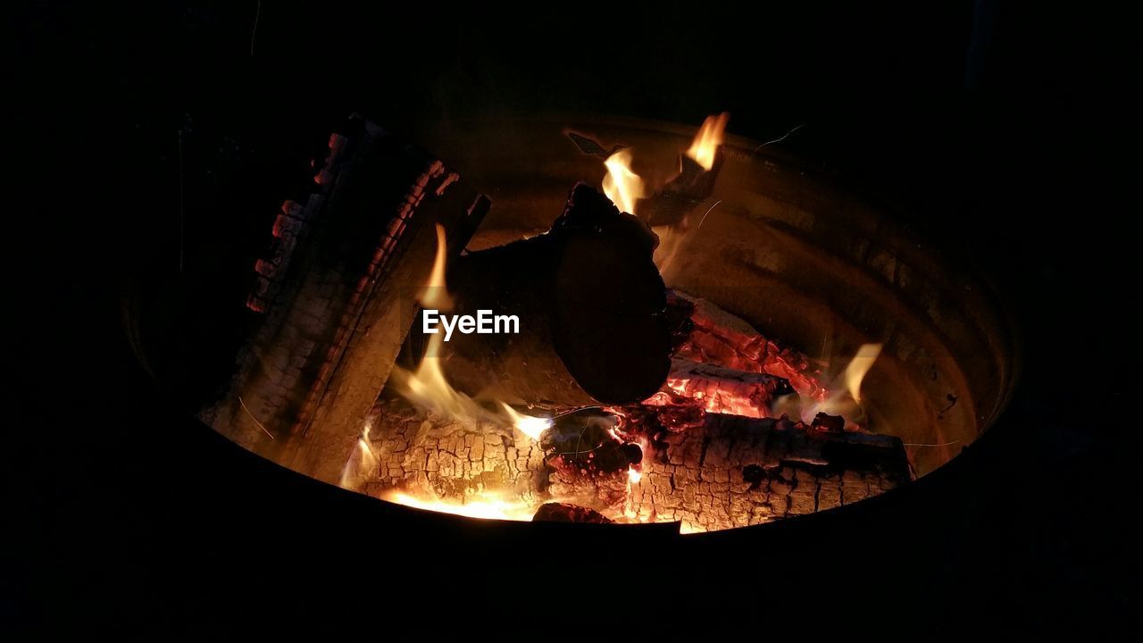 Close-up of fire pit at night