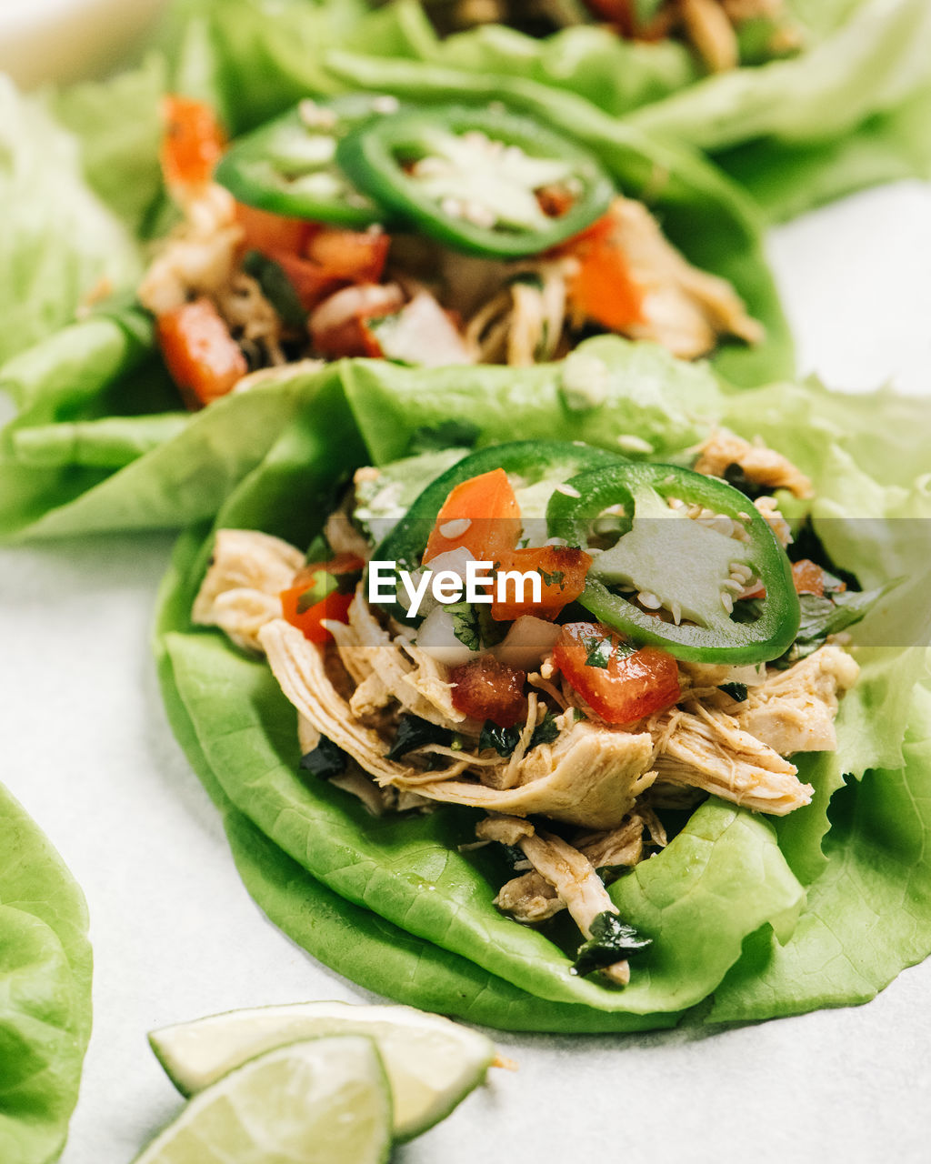 Cilantro lime shredded chicken lettuce wrapped tacos