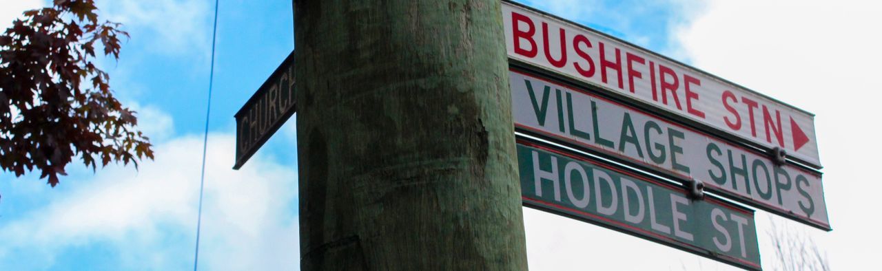 LOW ANGLE VIEW OF SIGNBOARD AGAINST SKY