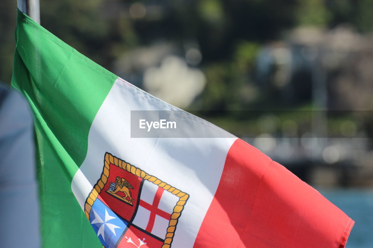 Close-up of italian flag on a boat on lago maggiore