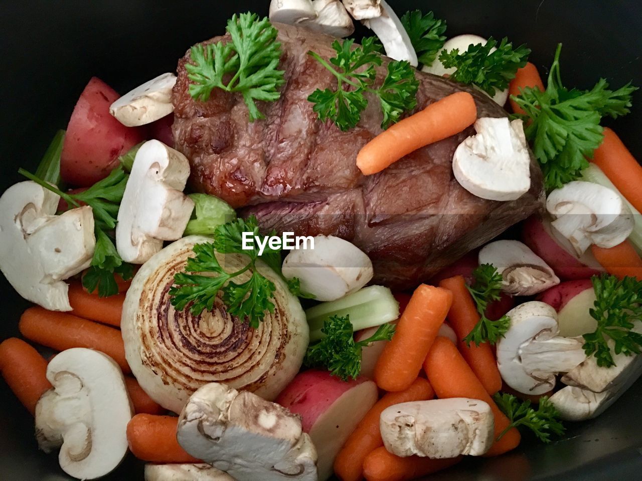 Close-up of chopped mushrooms