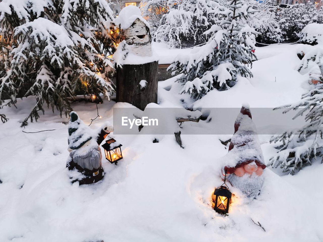 High angle view of snow covered christmas decoration in a city