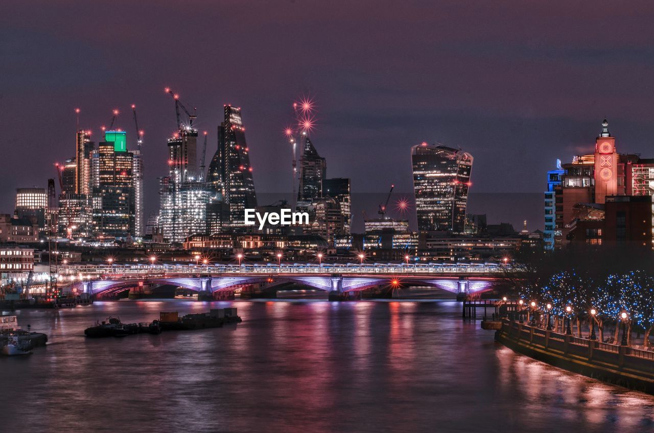 Illuminated city at night