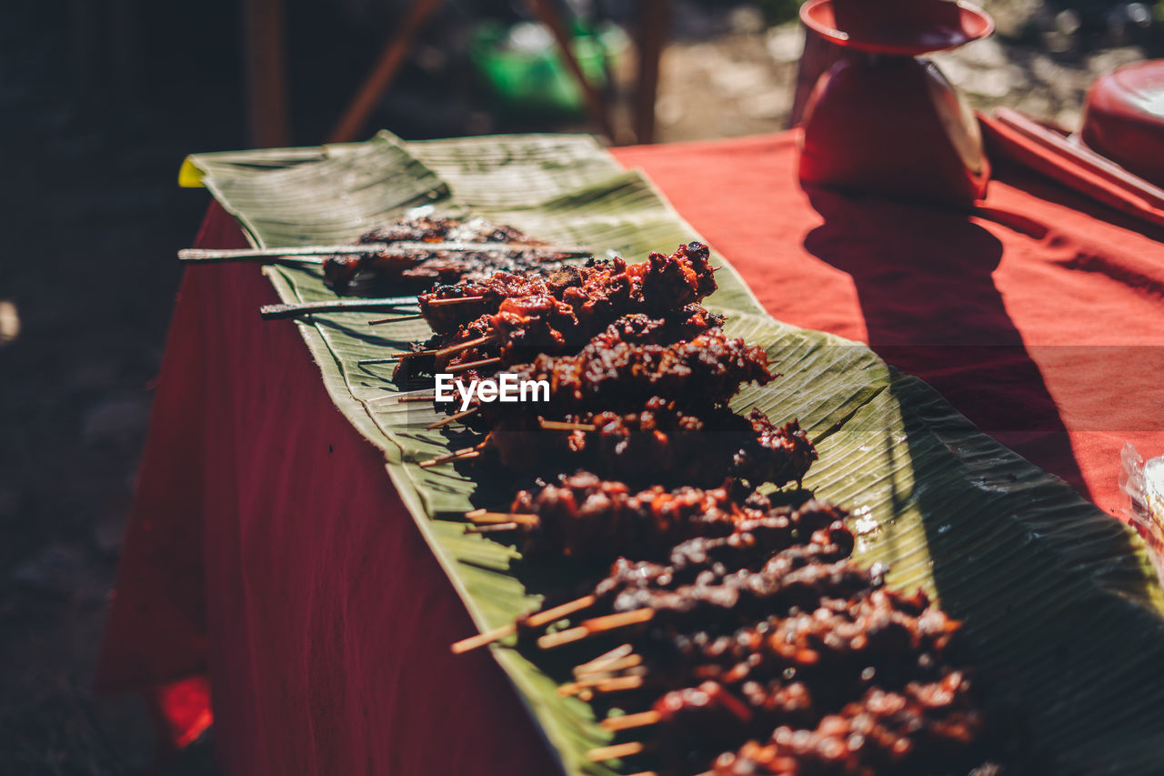 Close-up of meat for sale at market stall