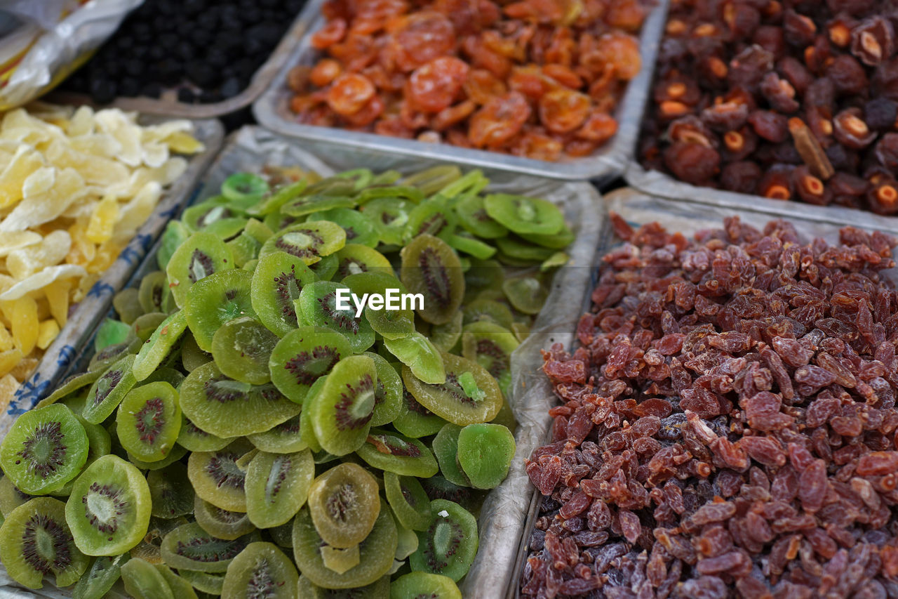 Close-up of dried fruits for sale in market
