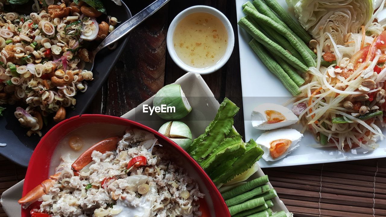 Close-up of food served on table