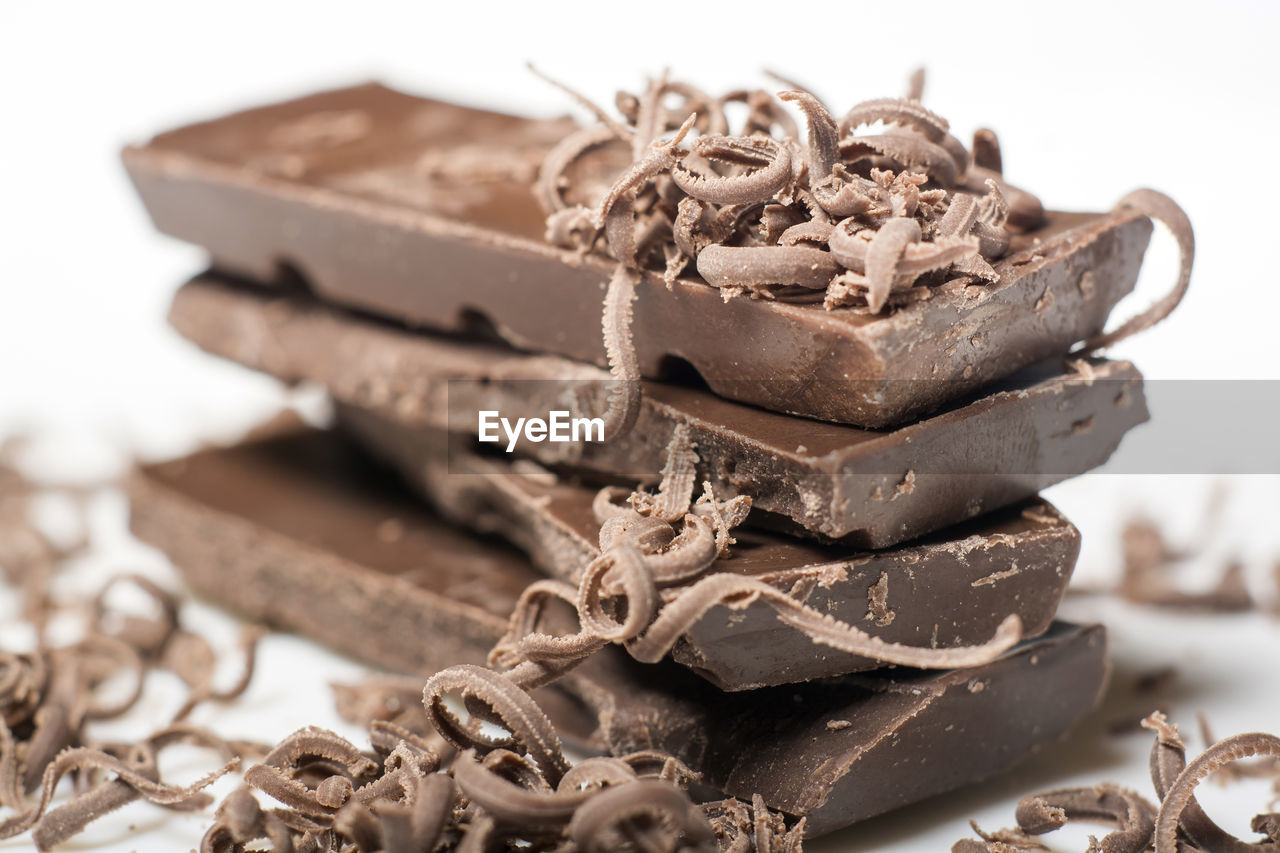 Close-up of chocolate on white background