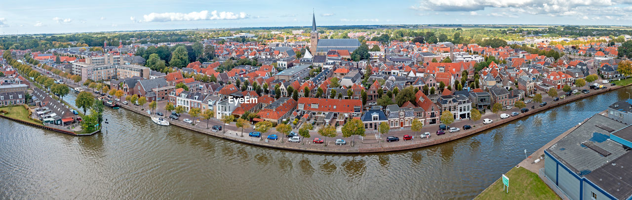 Aerial panorama from the traditional city franeker in friesland the netherlands