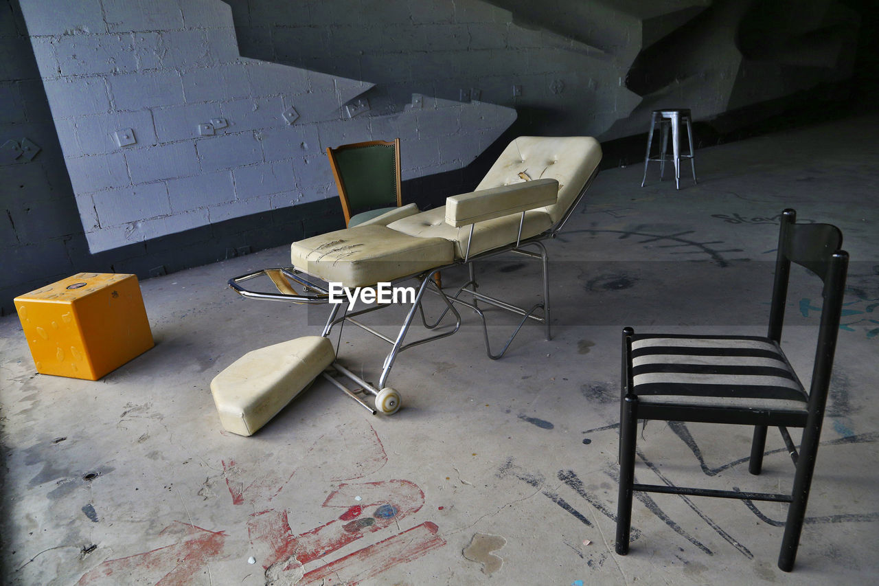 Clinical psycho therapy bed in creepy abandoned place, germany, berlin