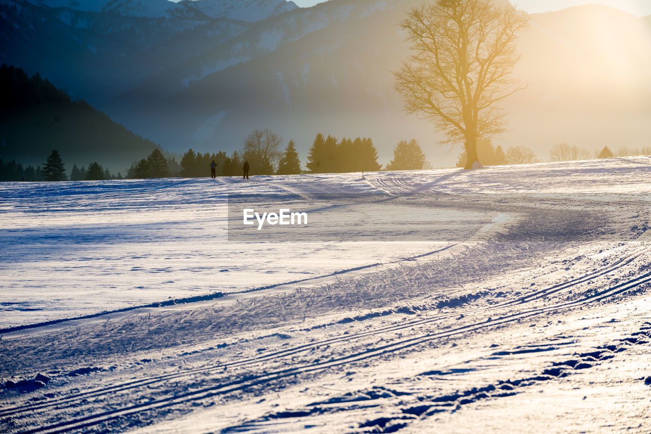 Scenic view of landscape against sky during winter