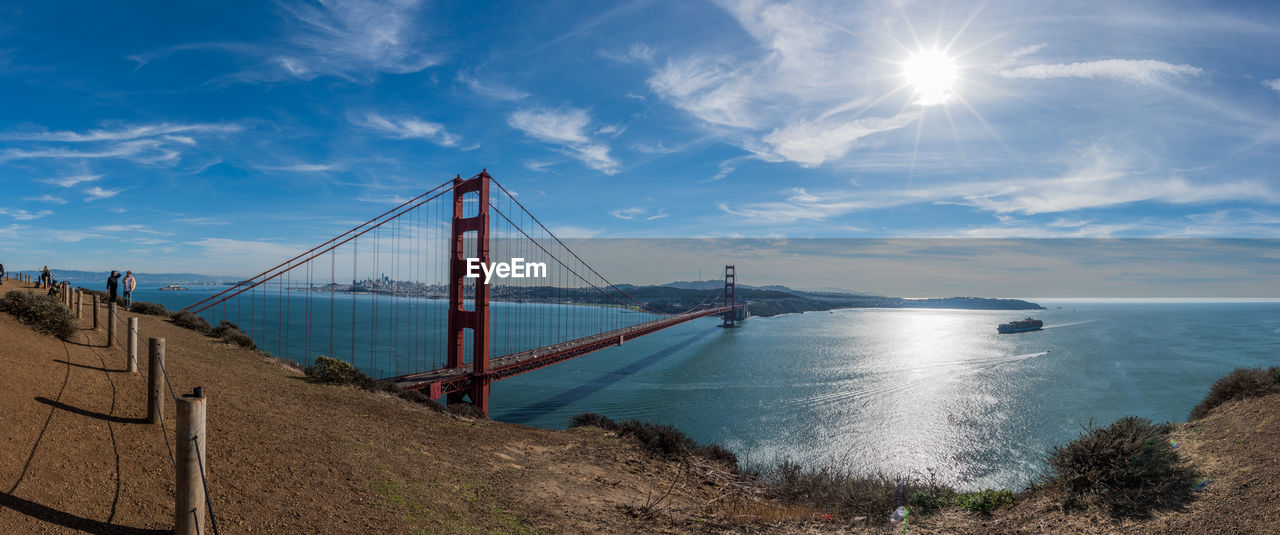 View of suspension bridge over sea