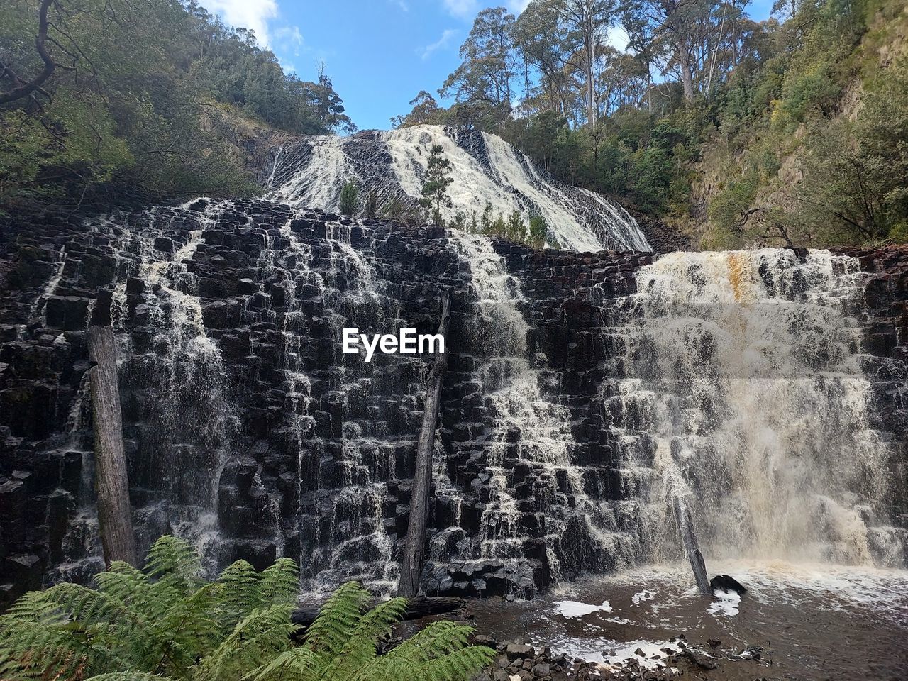 waterfall, scenics - nature, water, beauty in nature, tree, nature, plant, water feature, environment, motion, mountain, forest, land, rock, travel destinations, no people, non-urban scene, body of water, sky, flowing water, splashing, long exposure, day, landscape, travel, outdoors, tourism, idyllic, flowing, blurred motion, tranquil scene, mountain range, tranquility, sunlight
