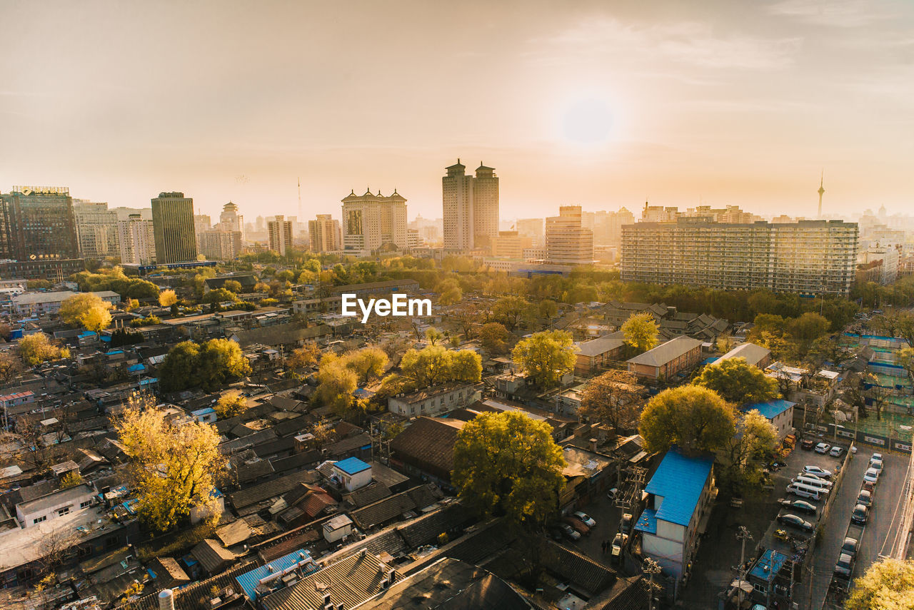 Cityscape against clear sky