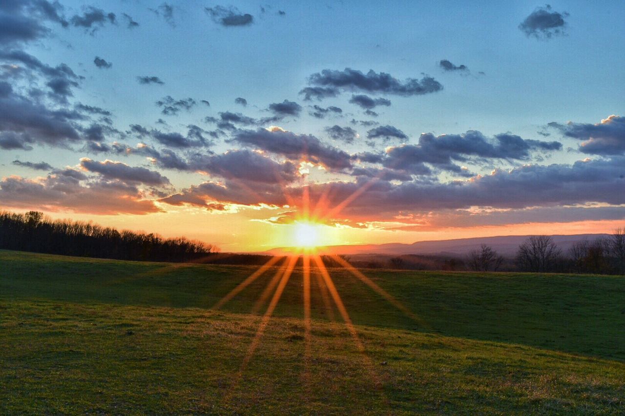 Scenic view of field against sky during sunset