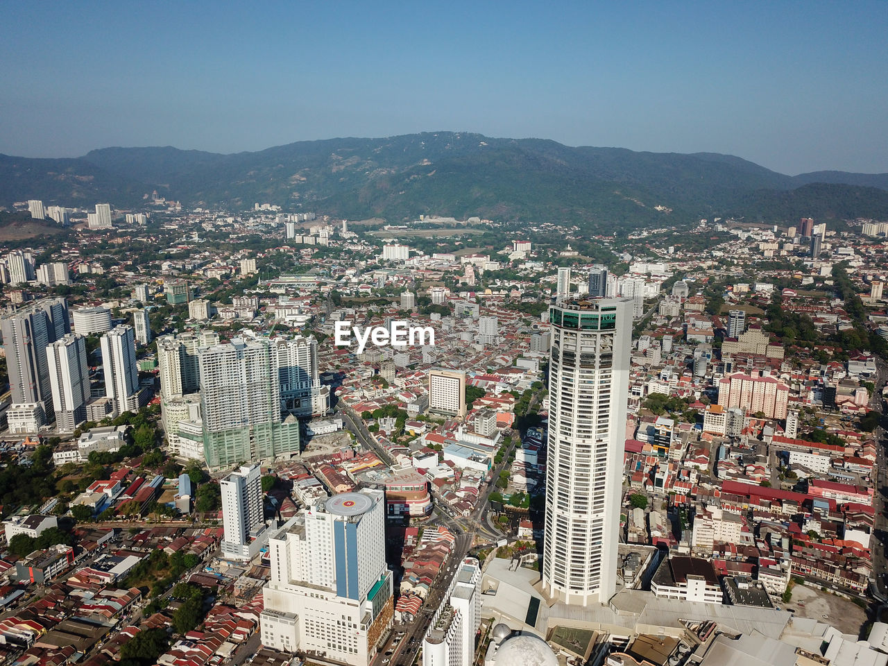 Aerial view komtar and st wembley hotel.