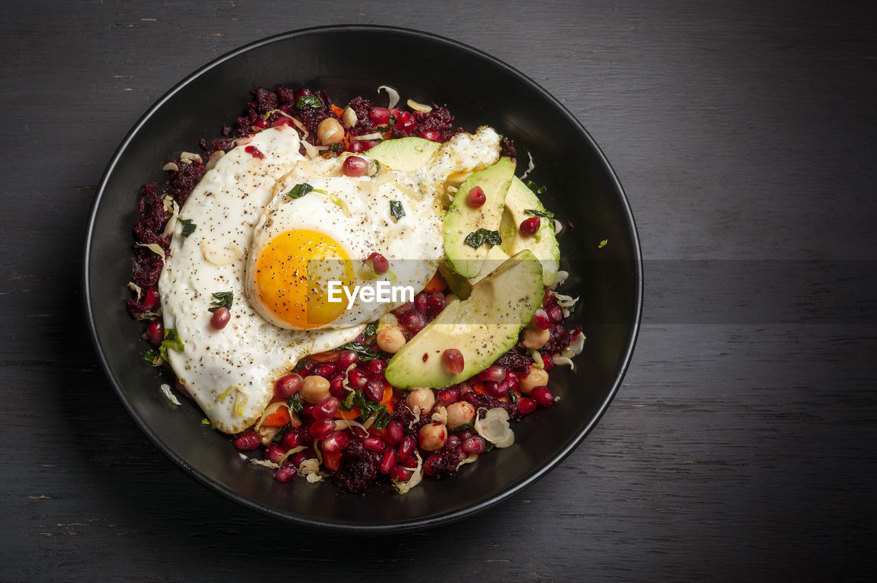 High angle view of food in bowl on table